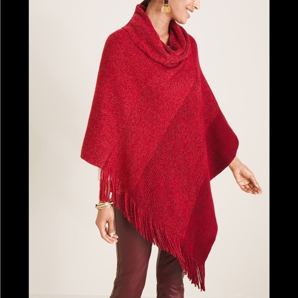 Chico’s Cowl Neck Shine Poncho Sweater EUC One Size Fits Most